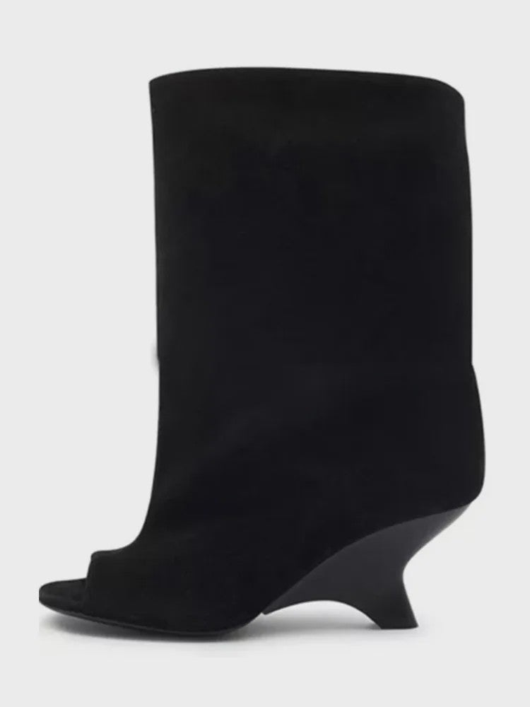 Dames Laarzen met Peep-toe, Hoge Schuine Hak en Kniehoge Schacht - Zomer/Lente Collectie