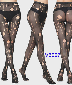 Dames Visnet Panty's met Jacquard Weefsel - Gothic Kant & Spider Net Stijl