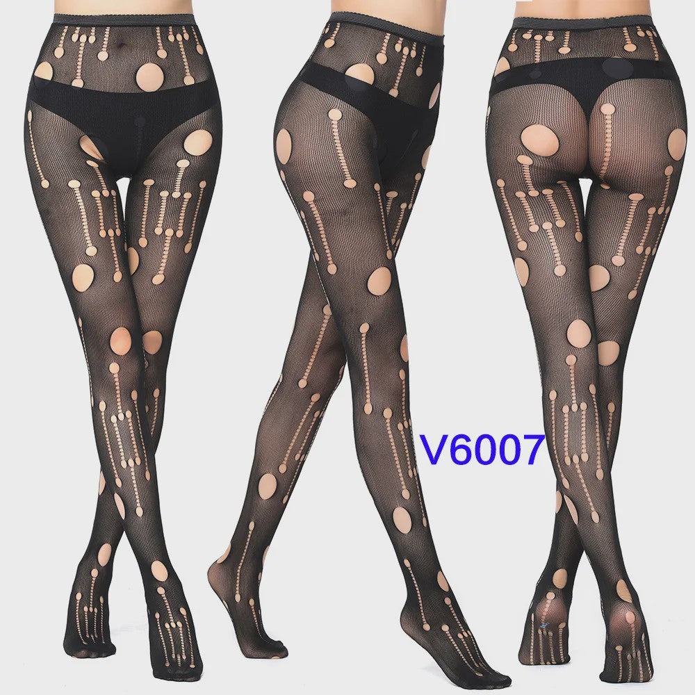 Dames Visnet Panty's met Jacquard Weefsel - Gothic Kant & Spider Net Stijl