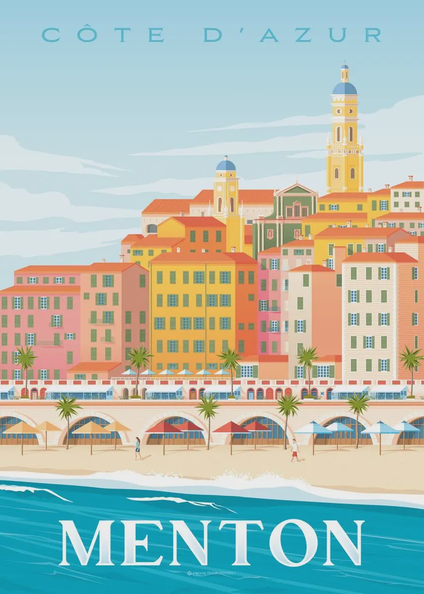 Nordic Canvas Poster: Kleurrijke Reisposters van Europese Steden - Parijs, Nice, Monaco