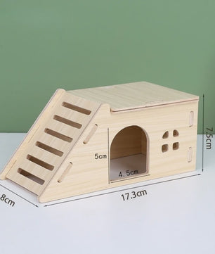 Houten Hamster Villa: Speelhuis met Klimplatform en Verhoogd Platform - Duurzaam Knaagdier Accessoire