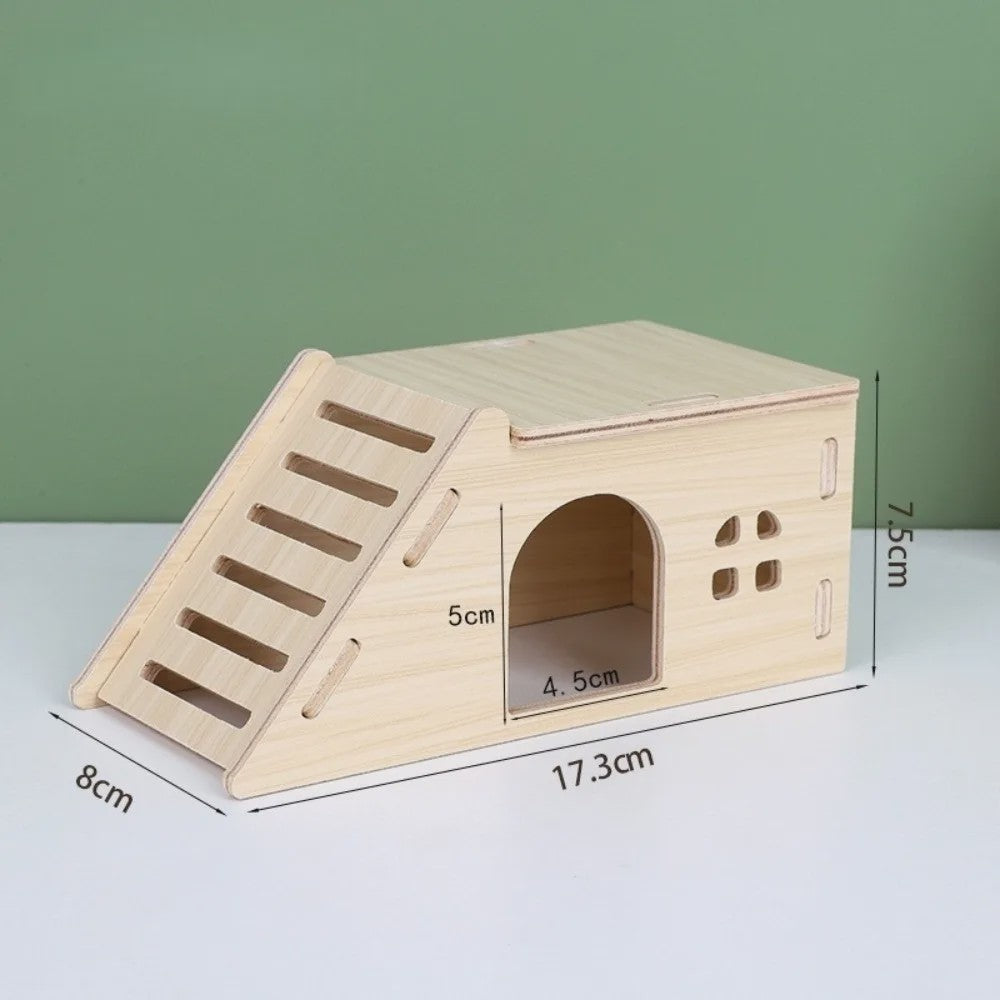 Houten Hamster Villa: Speelhuis met Klimplatform en Verhoogd Platform - Duurzaam Knaagdier Accessoire