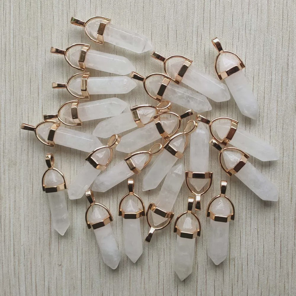Natuurlijke Groene Aventurijn Kristal Pilaren Hangers - 24 Stuks Set voor Sieraden Maken