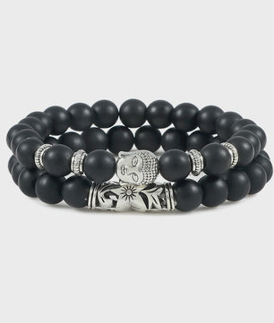 Set van 2 Houten Kralen Armbanden met Buddha & Natuursteen - Meditatie & Spirituele Sieraden