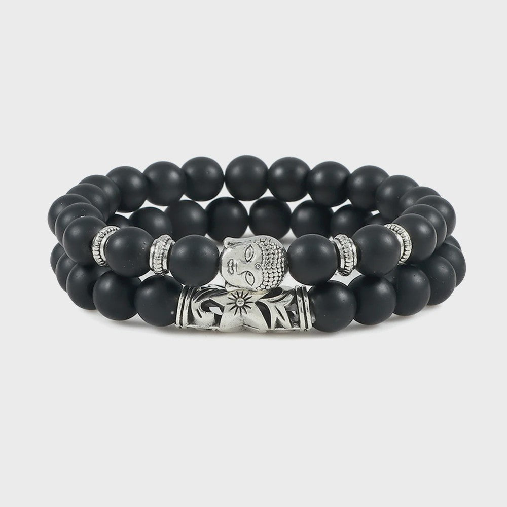Set van 2 Houten Kralen Armbanden met Buddha & Natuursteen - Meditatie & Spirituele Sieraden