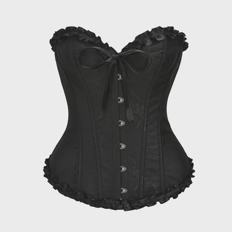 Sexy Jacquard Bustier Corset met Ruches en Push-Up Effect - Gothic Stijl