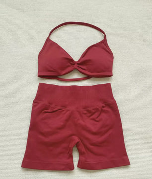 Naadloze Yogaset Dames: Sportbeha met Halternek & High Waist Shorts