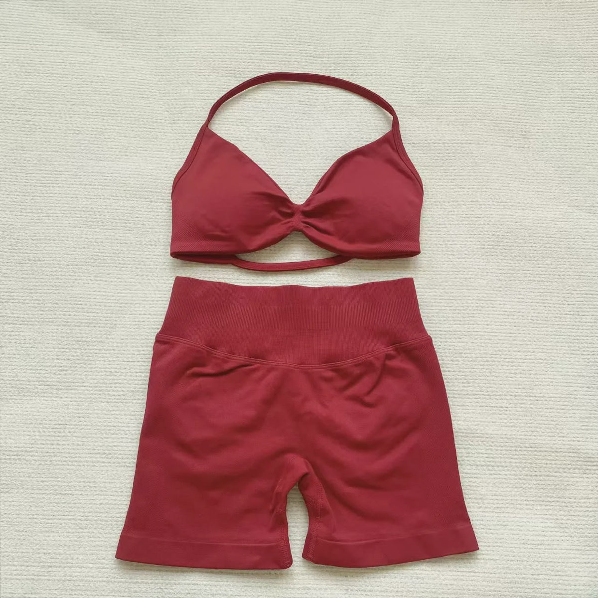 Naadloze Yogaset Dames: Sportbeha met Halternek & High Waist Shorts
