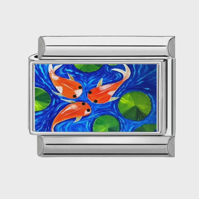 Modulaire RVS Bedel Links - Italiaanse Charm Collectie - Blue Series