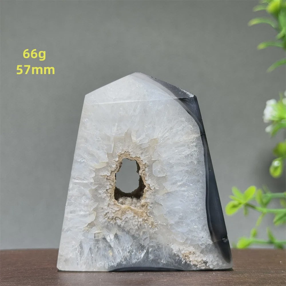 Zwarte Agaat Kristal Geode Obelisk - Natuurlijke Decoratie & Meditatie Steen