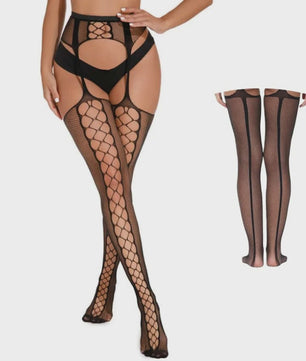Ultra Dunne Kant Kousen tot Boven de Knie voor Plus Size Dames - Zwart & Wit