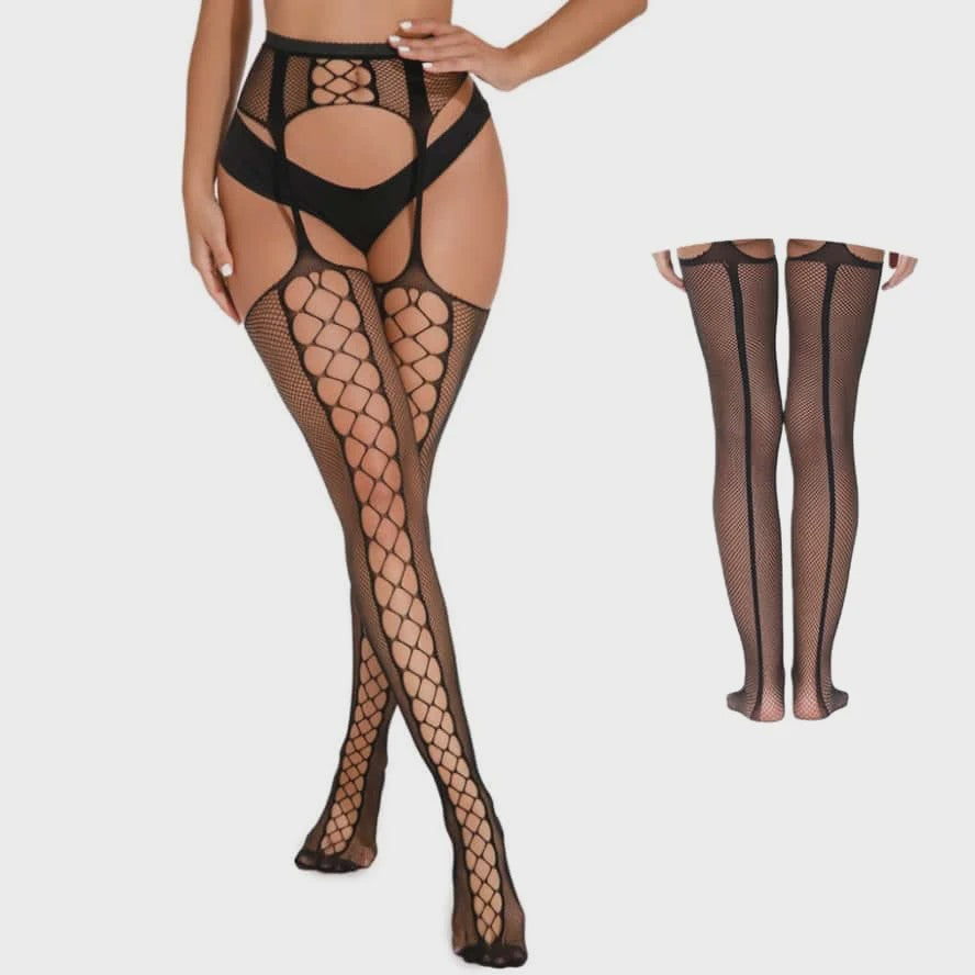 Ultra Dunne Kant Kousen tot Boven de Knie voor Plus Size Dames - Zwart & Wit