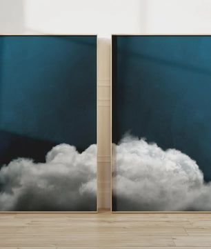 Abstracte Blauwe Wolken Poster - Minimalistische Canvas Muurkunst voor Moderne Woonkamer