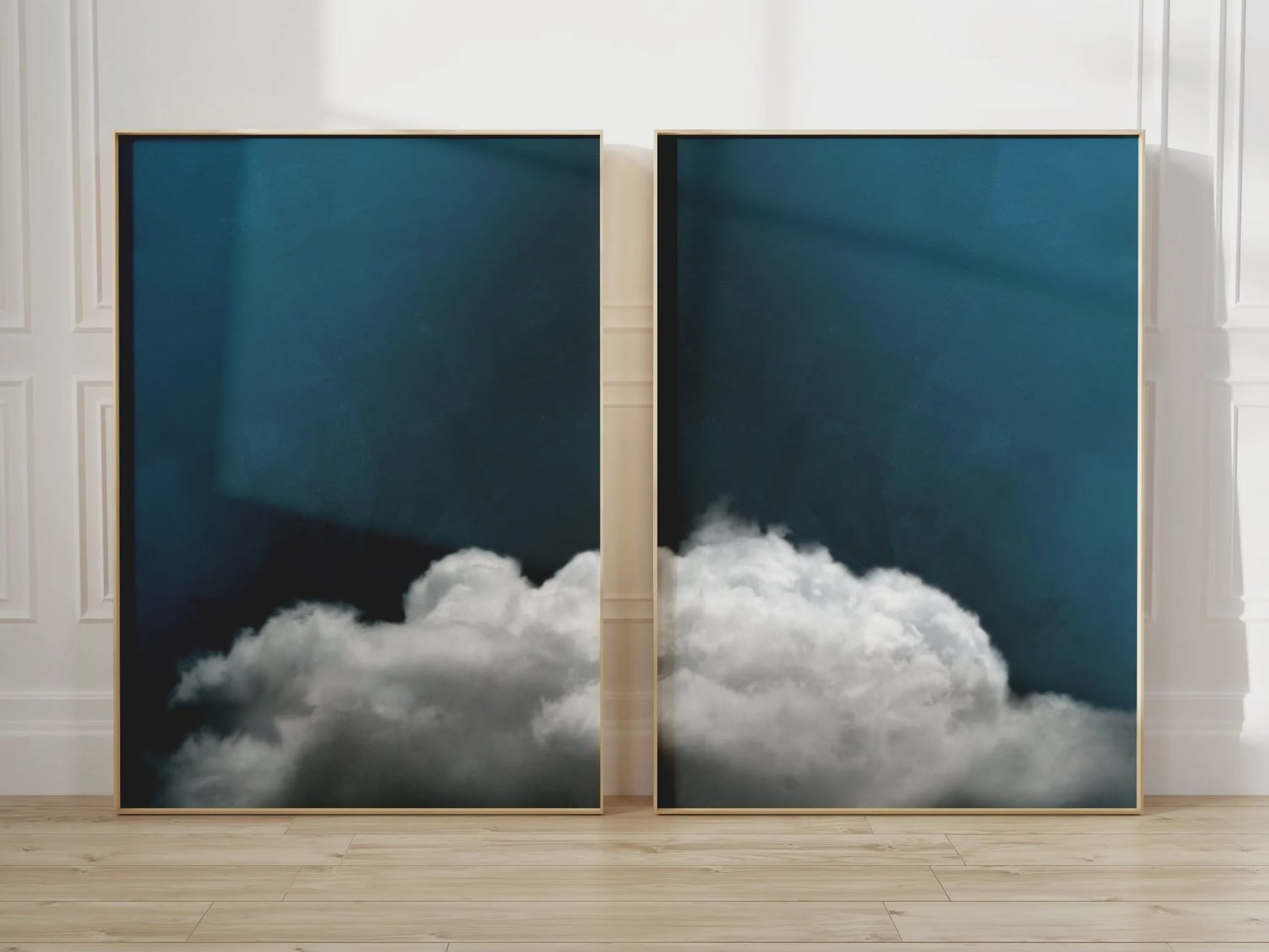 Abstracte Blauwe Wolken Poster - Minimalistische Canvas Muurkunst voor Moderne Woonkamer