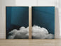 Abstracte Blauwe Wolken Poster - Minimalistische Canvas Muurkunst voor Moderne Woonkamer