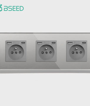 BSEED Wandcontactdoos met Dubbele USB & Type-C Poorten - Stijlvol Glazen Frame