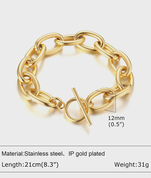 Gouden Roestvrij Staal Chunky Schakelarmband voor Dames - Waterdicht & Verstelbaar