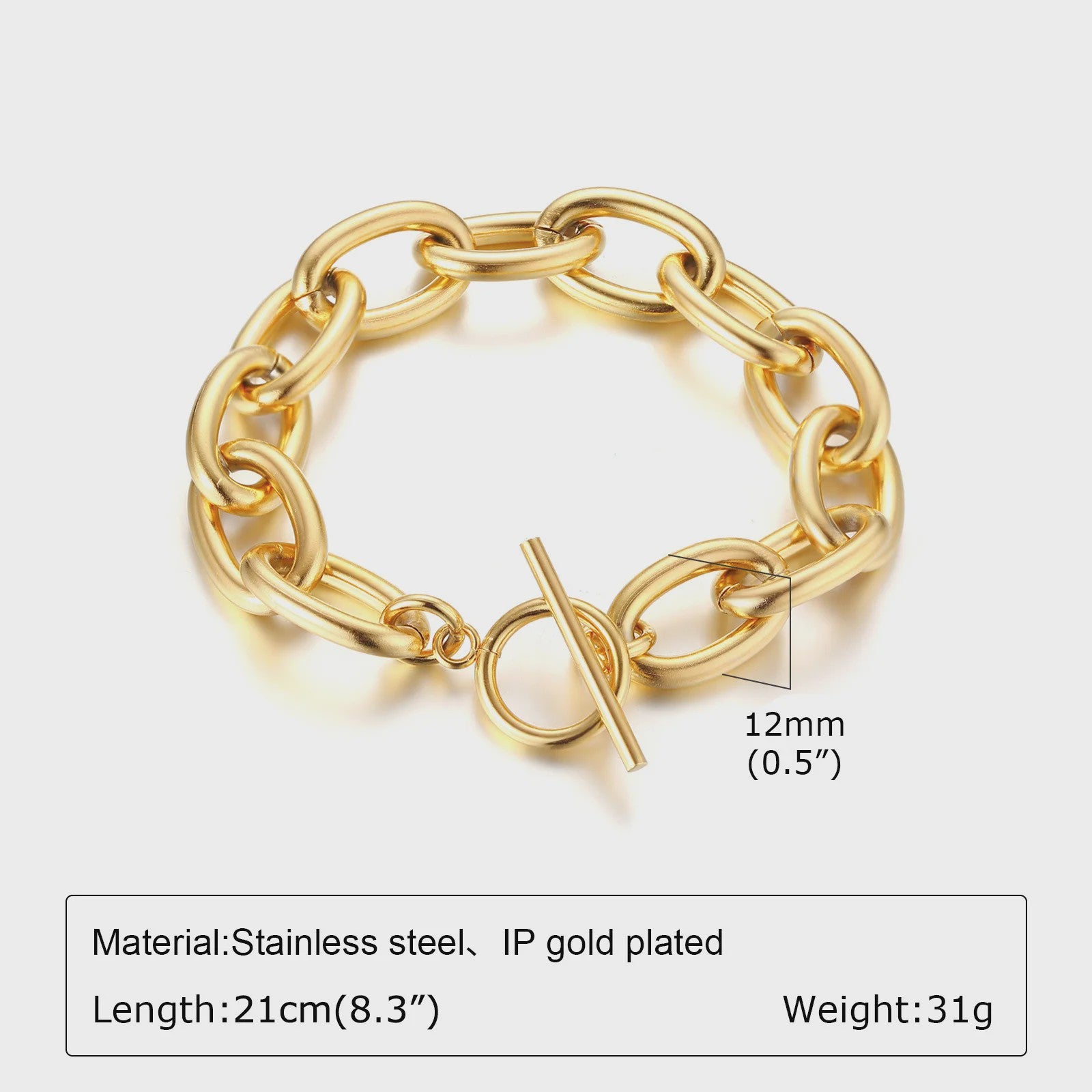 Gouden Roestvrij Staal Chunky Schakelarmband voor Dames - Waterdicht & Verstelbaar