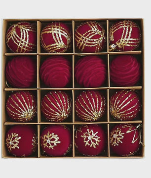 Kerstballen 6cm - Set van 12/16 Stuks - Wijnrood & Goud - Fluweelzacht & Feestelijk