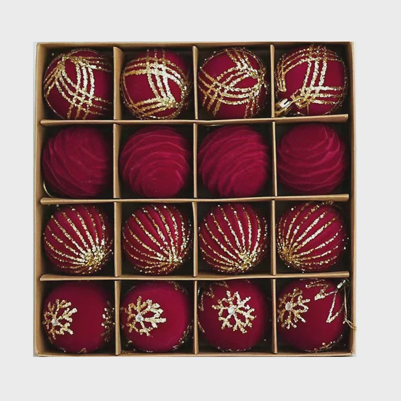 Kerstballen 6cm - Set van 12/16 Stuks - Wijnrood & Goud - Fluweelzacht & Feestelijk