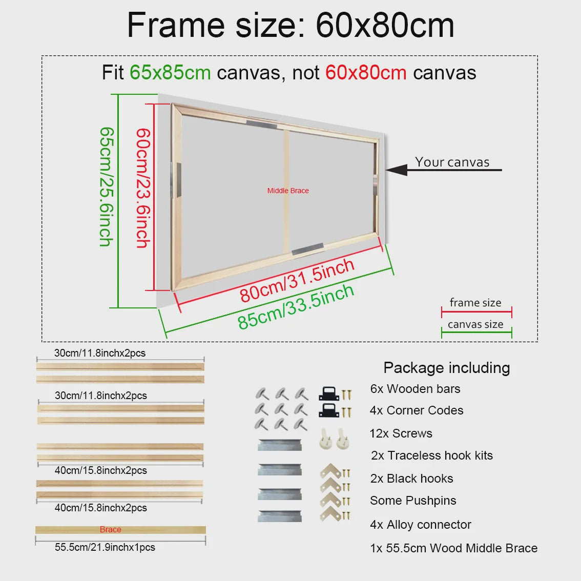 DIY Houten Canvas Frame Kit - Diverse Maten voor Schilderijen & Diamantkunst