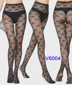 Dames Visnet Panty's met Jacquard Weefsel - Gothic Kant & Spider Net Stijl