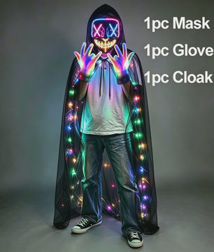 Verlicht LED Neon Purge Masker met Fiber Optic Handschoenen - Halloween & Feest