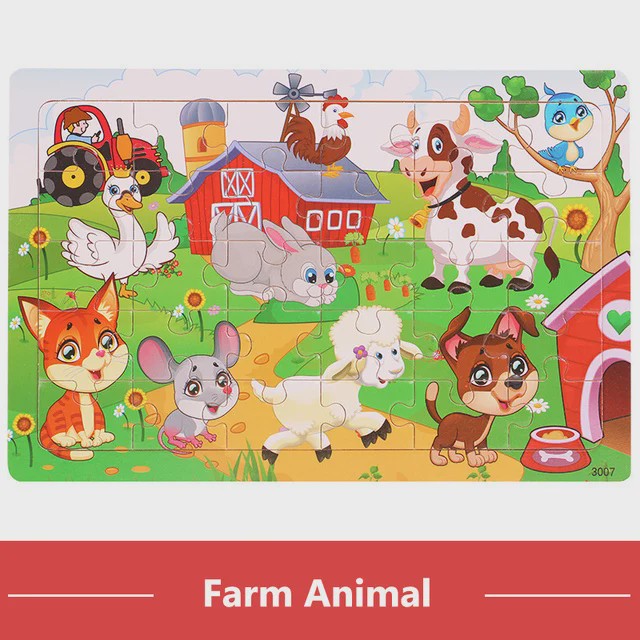 Houten 3D Montessori Puzzel - 30 Delen met Vrolijke Dieren - Educatief Speelgoed voor Kinderen