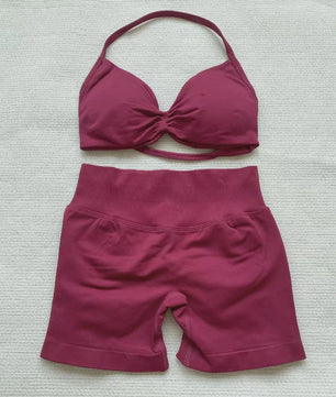 Naadloze Yogaset Dames: Sportbeha met Halternek & High Waist Shorts