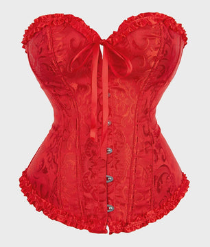 Victoriaans Jacquard Corset Top met Kant en Bloemenprint - Sexy Bustier voor Dames