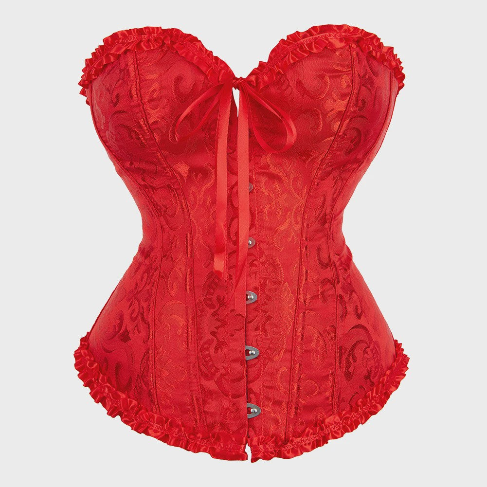 Victoriaans Jacquard Corset Top met Kant en Bloemenprint - Sexy Bustier voor Dames