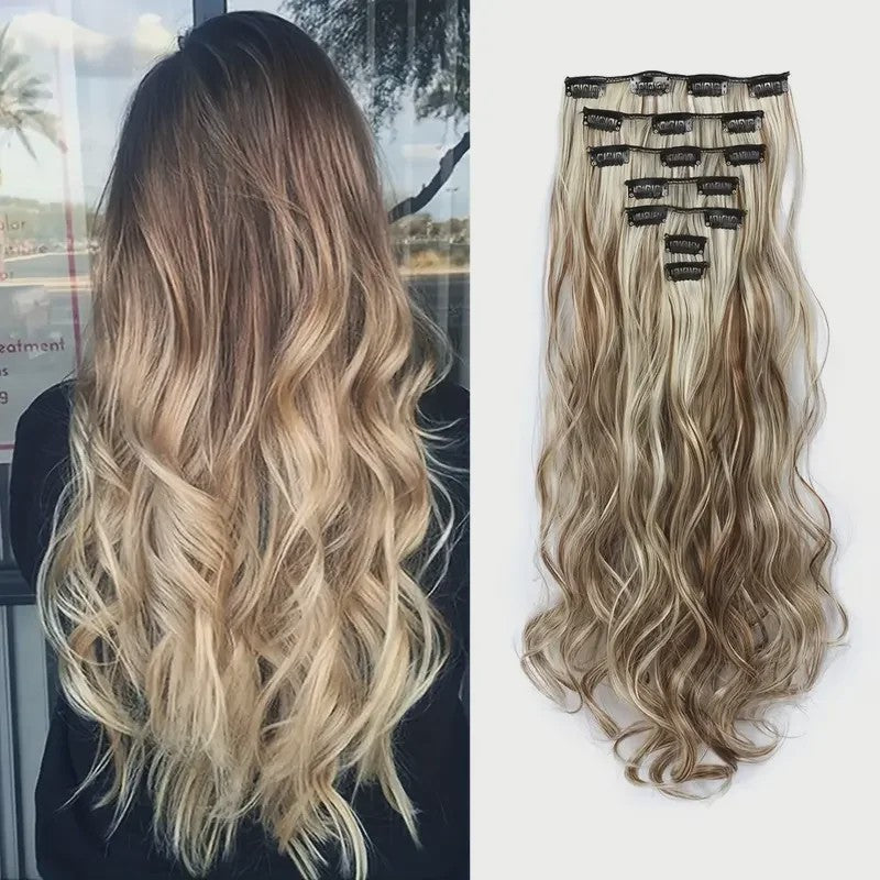 Clip-in Haarverlenging 7 Delig - 55cm Lang Krullend Synthetisch Haar