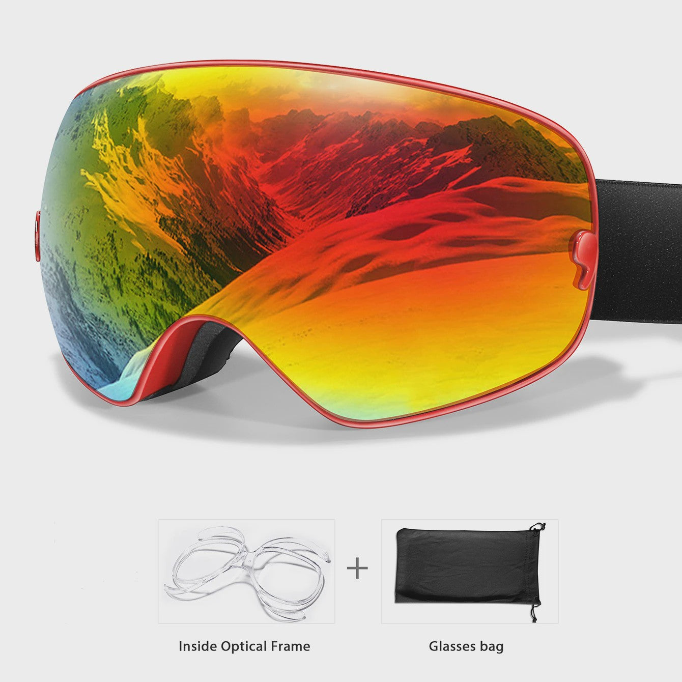 Ski Bril Heren Dames Tieners - UV400 Anti-Condens, Inclusief Optisch Frame & Tas