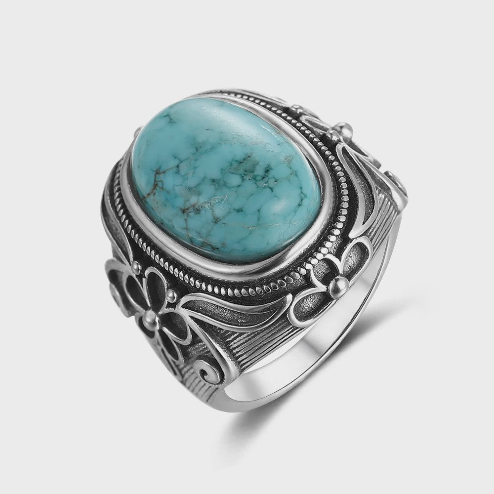 S925 Zilveren Ring met Ovaal Natuurlijke Turkoois - Fijne Sieraden voor Dames en Heren