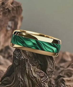 Luxe Groene Kristalstenen Ringen voor Mannen - 8mm Roestvrij Staal Trouwband