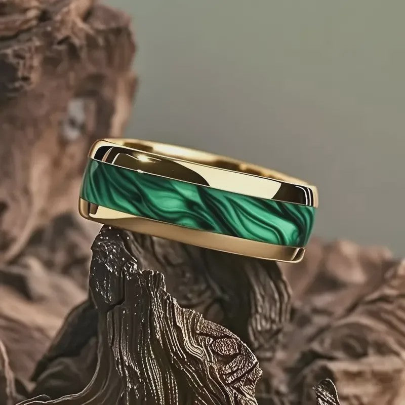 Luxe Groene Kristalstenen Ringen voor Mannen - 8mm Roestvrij Staal Trouwband