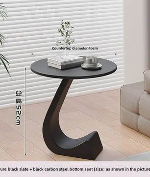 Luxe Ronde Bijzettafel met Rock Slab Look - Modern Design voor Woonkamer & Slaapkamer