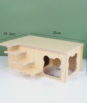 Houten Hamster Villa: Speelhuis met Klimplatform en Verhoogd Platform - Duurzaam Knaagdier Accessoire