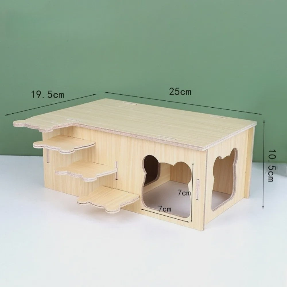 Houten Hamster Villa: Speelhuis met Klimplatform en Verhoogd Platform - Duurzaam Knaagdier Accessoire