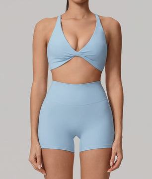 Dames Yoga Set 2-Delig: Sneldrogend Sportpak met Lange Mouwen Top en Hoge Taille Shorts