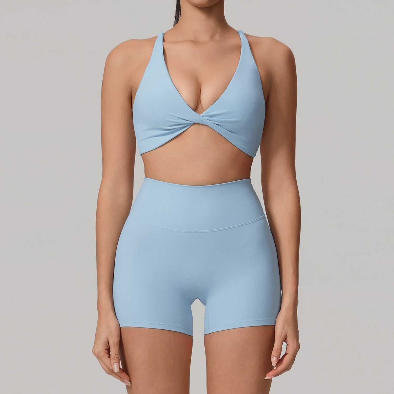 Dames Yoga Set 2-Delig: Sneldrogend Sportpak met Lange Mouwen Top en Hoge Taille Shorts