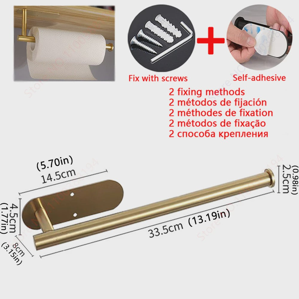 Set Badkamer Accessoires: Handdoekrek, Toiletrolhouder, Haak & Ring - Zwart