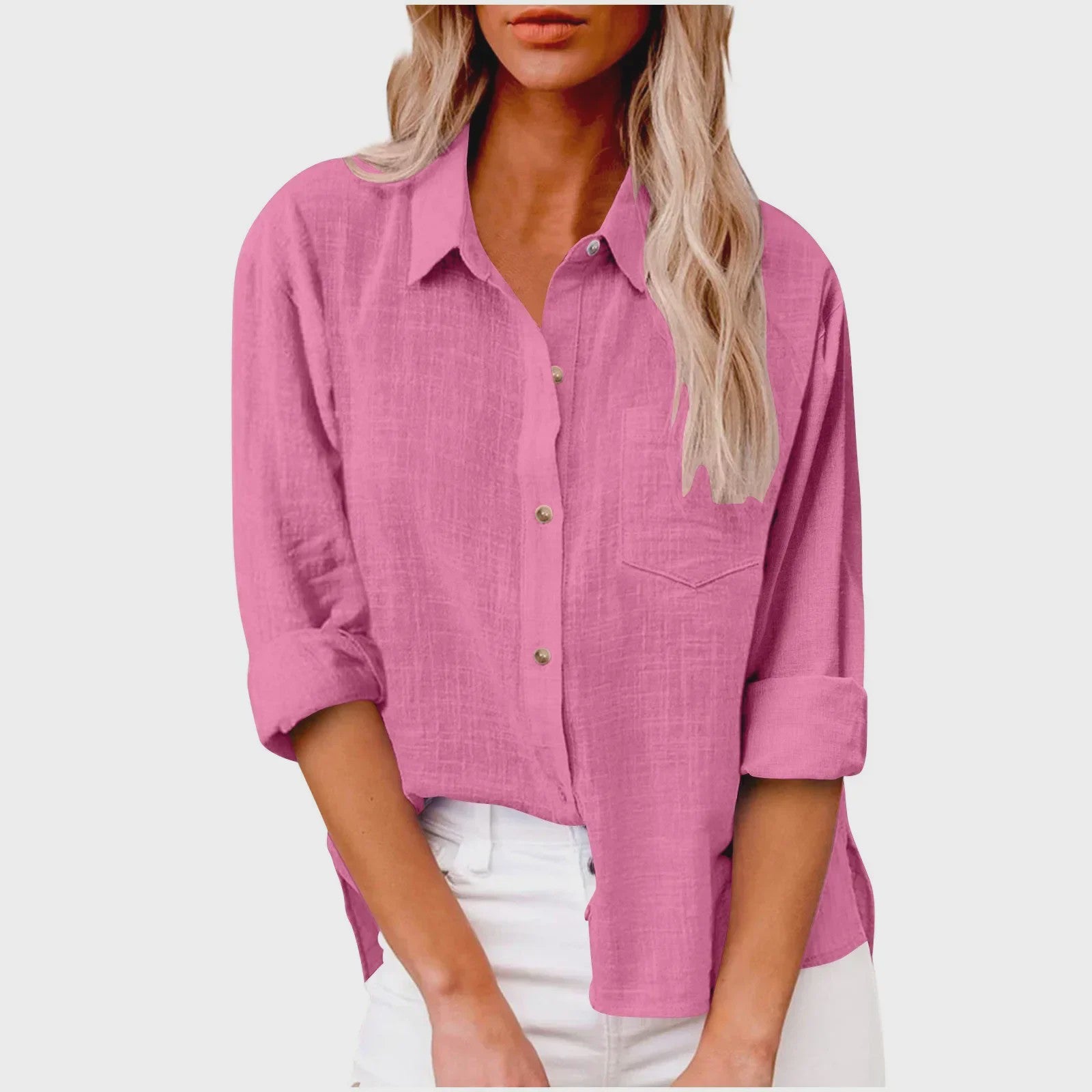 Dames Blouse met Lange Mouwen - Katoen Linnen Look