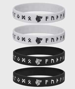 Mprainbow Heren Viking Rune Armband - Wolf Design, Zwart/Wit Siliconen Polsband