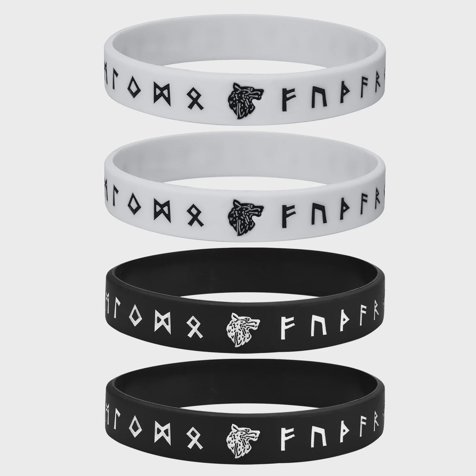 Mprainbow Heren Viking Rune Armband - Wolf Design, Zwart/Wit Siliconen Polsband