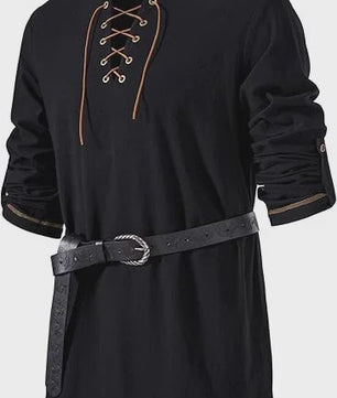Heren Middeleeuwse Tuniek met Vetersluiting - Renaissance, Viking & Piraat Kostuum Shirt
