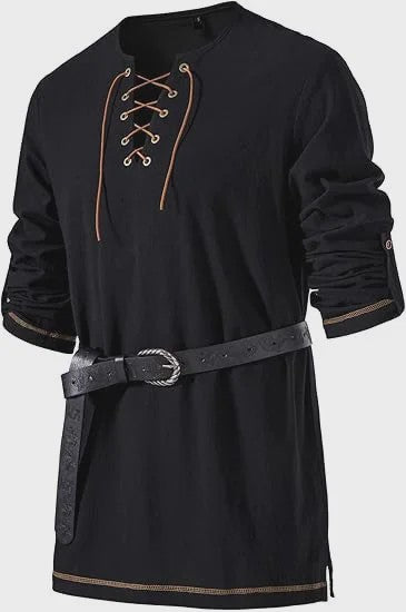 Heren Middeleeuwse Tuniek met Vetersluiting - Renaissance, Viking & Piraat Kostuum Shirt