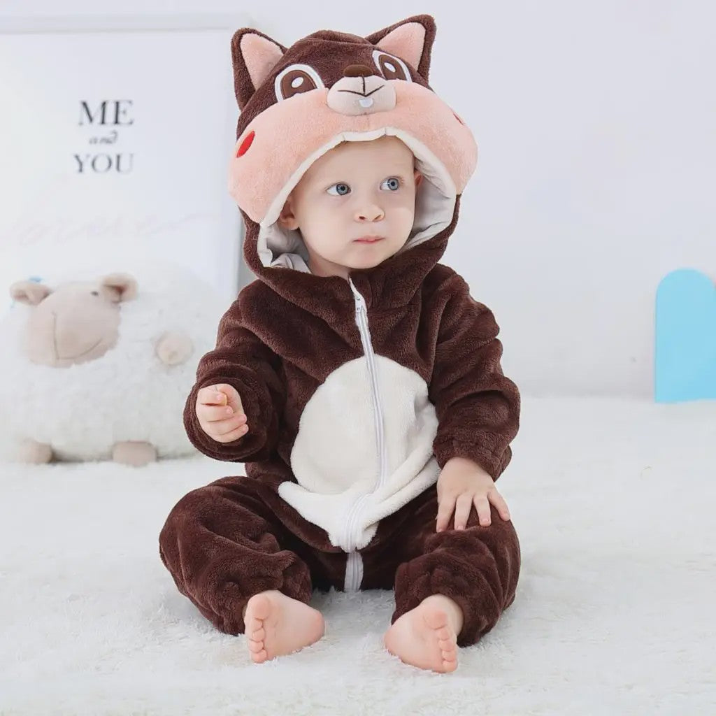 Baby Romper Dierenkostuum Kigurumi - Zacht Flanellen Jumpsuit voor Jongens & Meisjes