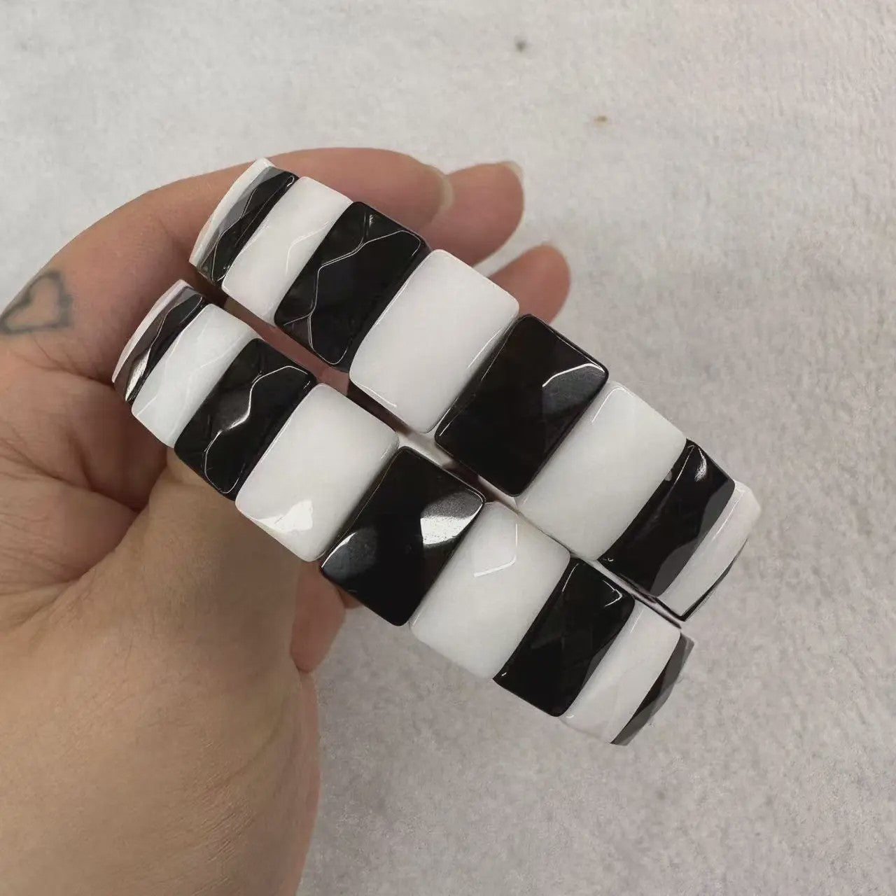 Natuurlijke Edelsteen Armband - Fluoriet & Citrien Vierkante Kralen