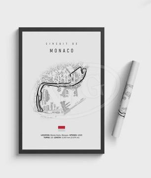 Vintage F1 Circuit Poster: Zwart-Wit Formule 1 Kunst voor de Raceliefhebber